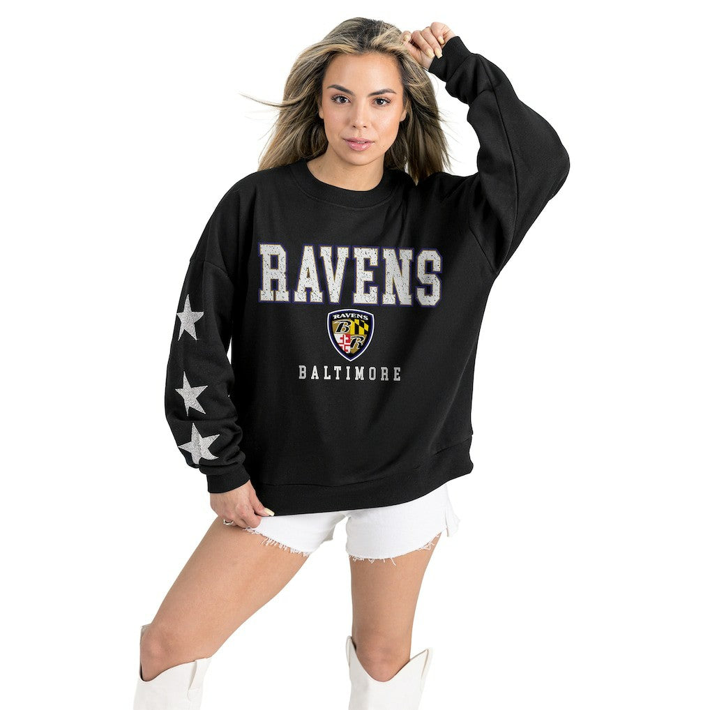 Gameday Couture Women's Velocity Relaxed Rhinestone Pullover Sweatshirt - Baltimore Ravens
