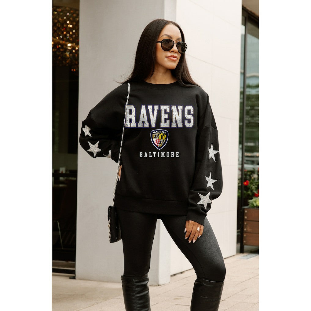 Gameday Couture Women's Velocity Relaxed Rhinestone Pullover Sweatshirt - Baltimore Ravens