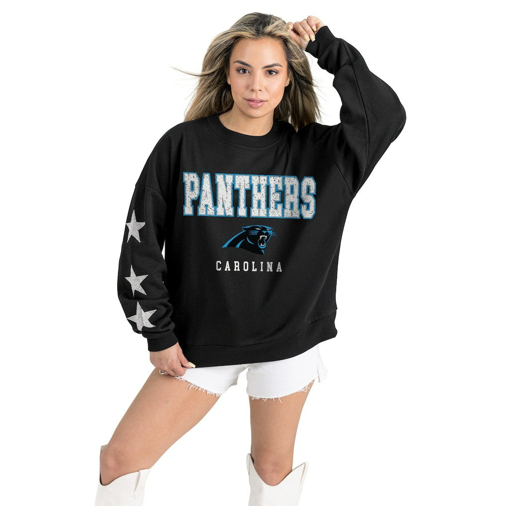 Gameday Couture Women's Velocity Relaxed Rhinestone Pullover Sweatshirt - Carolina Panthers
