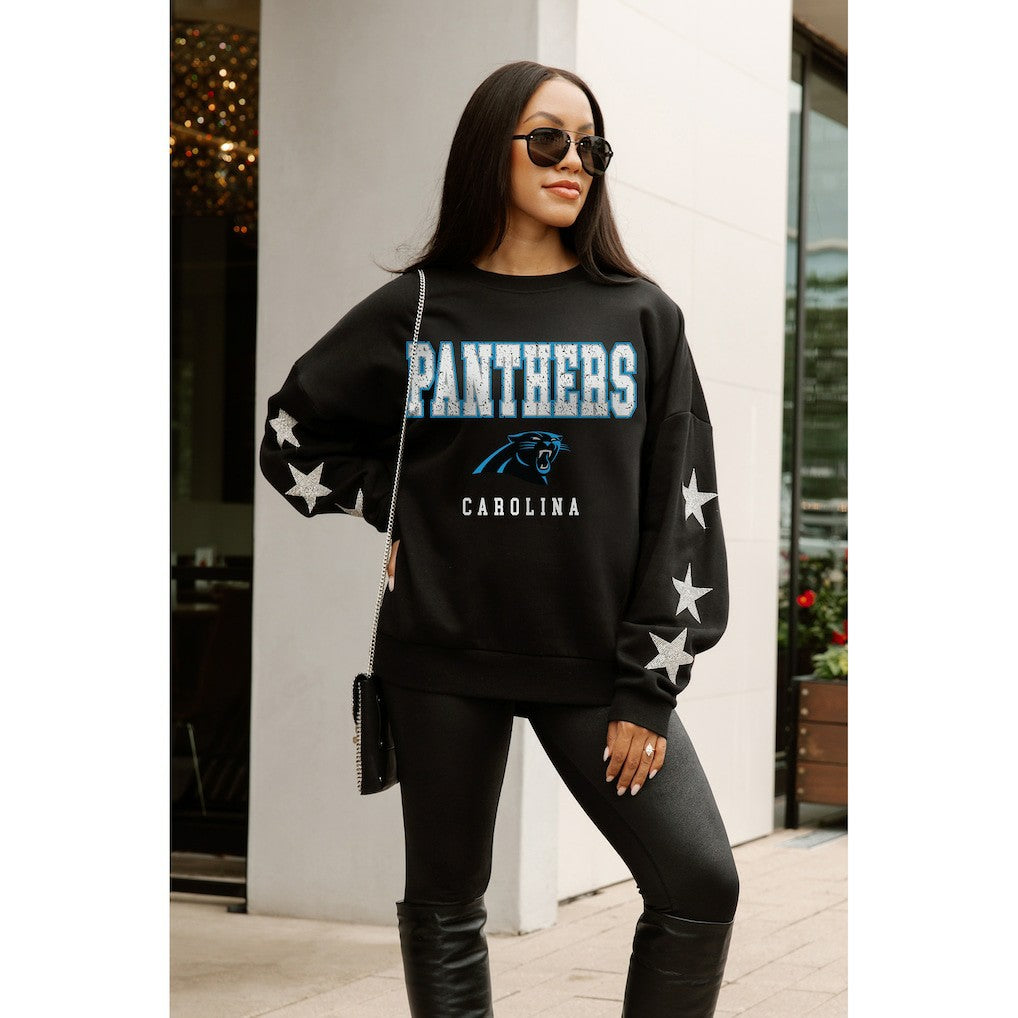 Gameday Couture Women's Velocity Relaxed Rhinestone Pullover Sweatshirt - Carolina Panthers