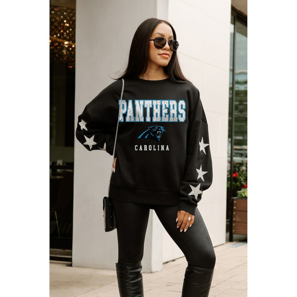 Gameday Couture Women's Velocity Relaxed Rhinestone Pullover Sweatshirt - Carolina Panthers