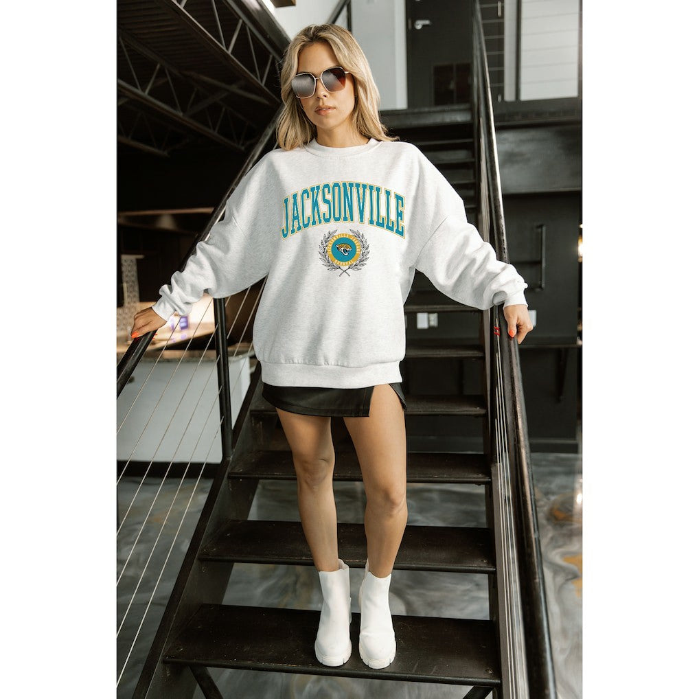 Gameday Couture Women's Traditional Logo Oversized Premium Fleece Pullover Sweatshirt - Jacksonville Jaguars
