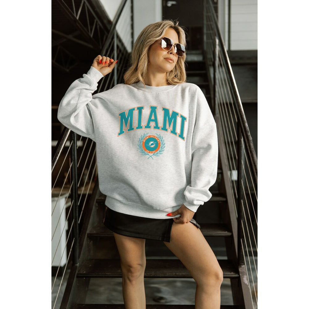 Gameday Couture Women's Traditional Logo Oversized Premium Fleece Pullover Sweatshirt - Miami Dolphins