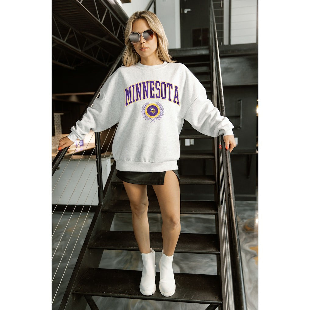 Gameday Couture Women's Traditional Logo Oversized Premium Fleece Pullover Sweatshirt - Minnesota Vikings