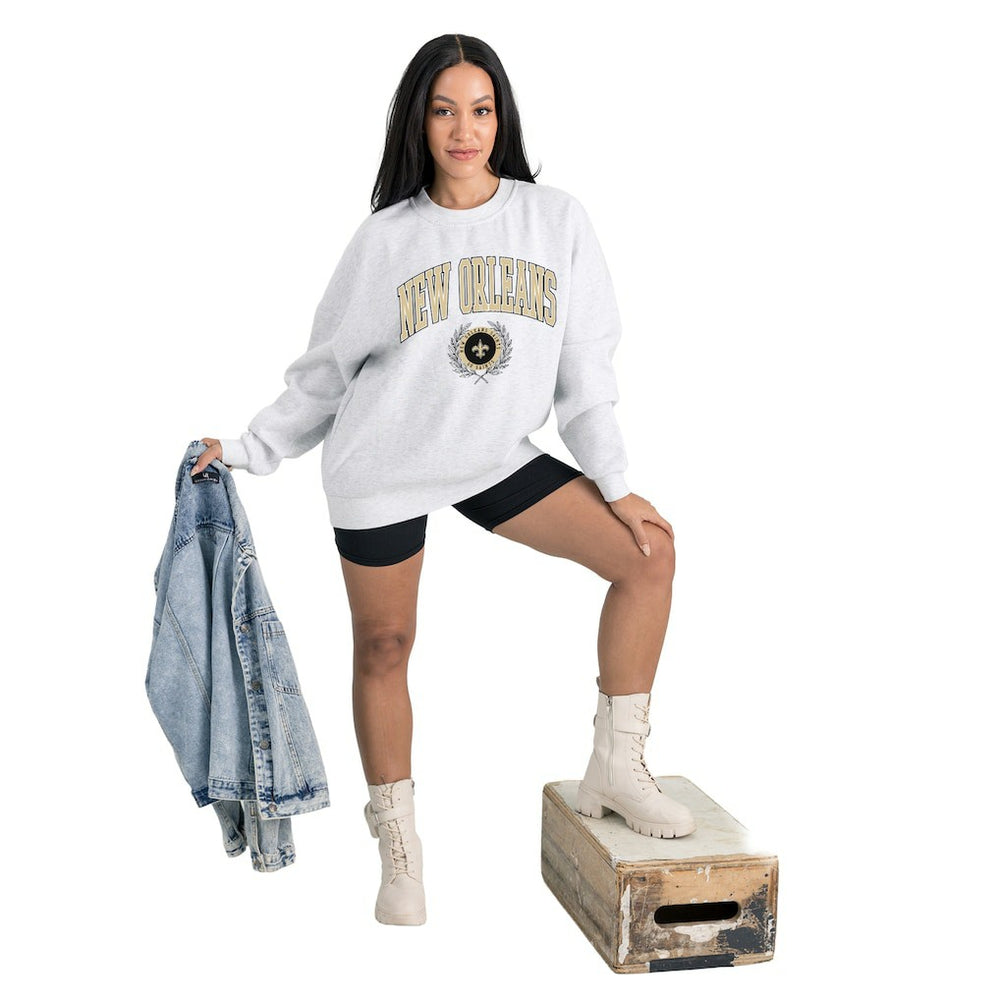 Gameday Couture Women's Traditional Logo Oversized Premium Fleece Pullover Sweatshirt - New Orleans Saints