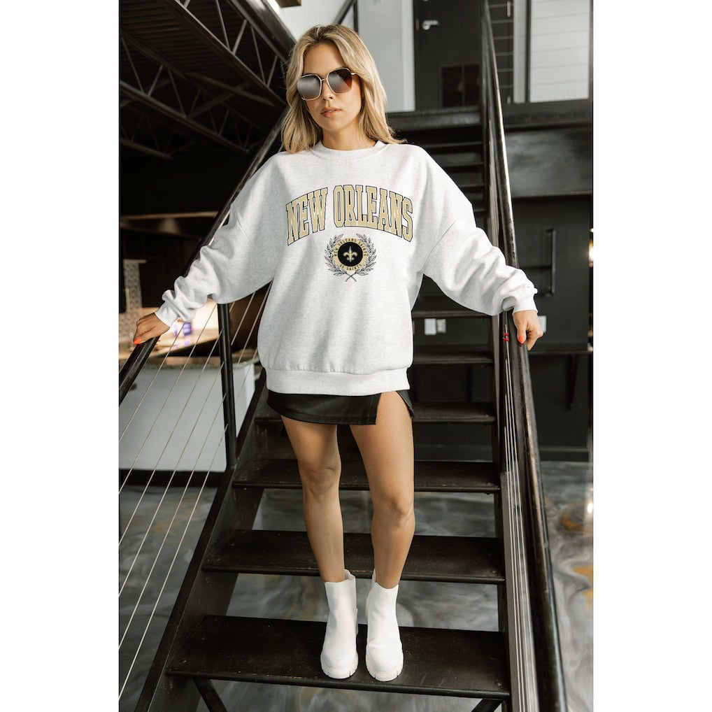 Gameday Couture Women's Traditional Logo Oversized Premium Fleece Pullover Sweatshirt - New Orleans Saints