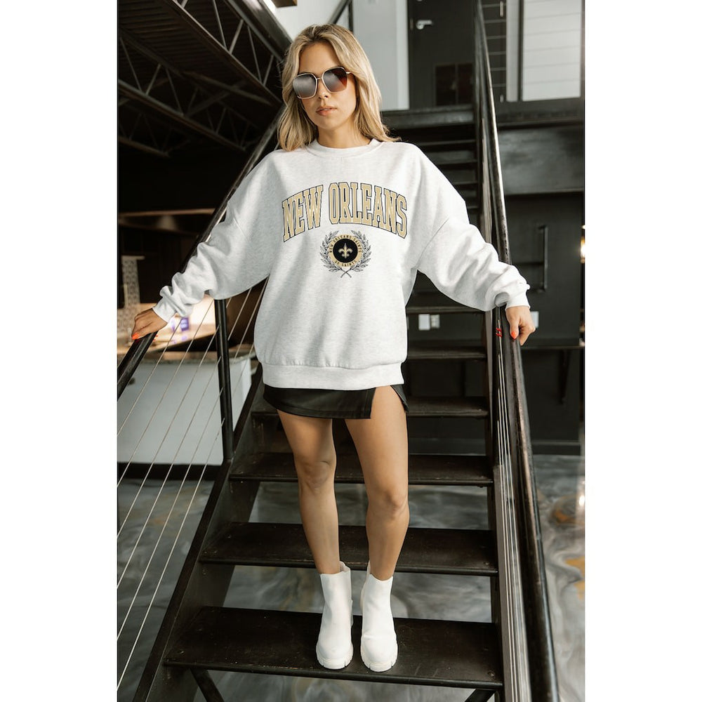 Gameday Couture Women's Traditional Logo Oversized Premium Fleece Pullover Sweatshirt - New Orleans Saints
