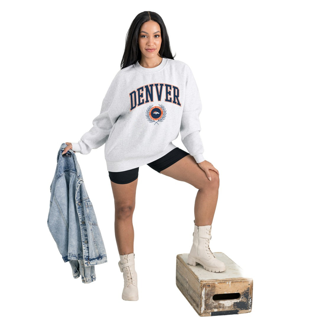 Gameday Couture Women's Traditional Logo Oversized Premium Fleece Pullover Sweatshirt - Denver Broncos