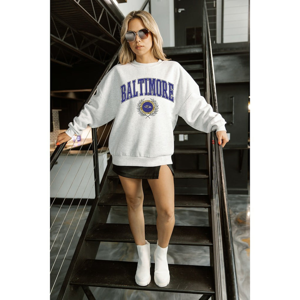 Gameday Couture Women's Traditional Logo Oversized Premium Fleece Pullover Sweatshirt - Baltimore Ravens