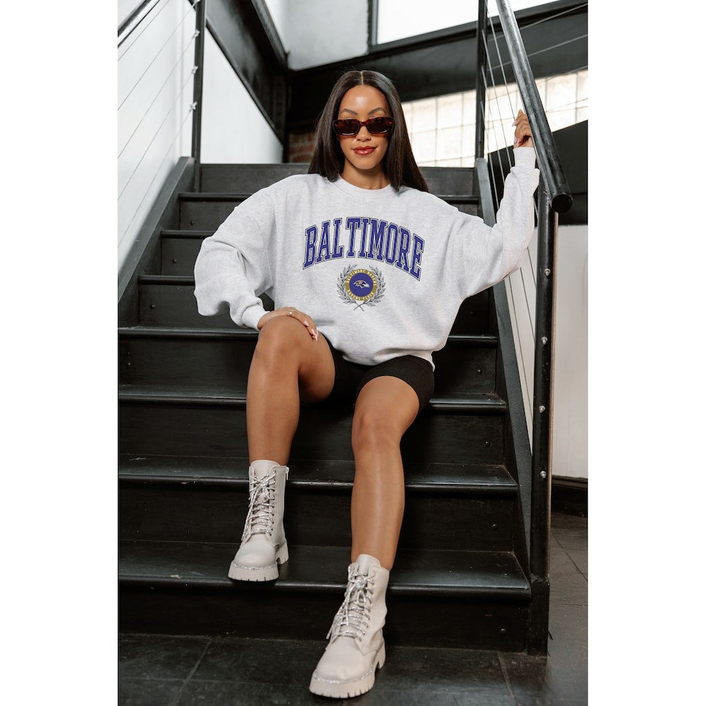 Gameday Couture Women's Traditional Logo Oversized Premium Fleece Pullover Sweatshirt - Baltimore Ravens