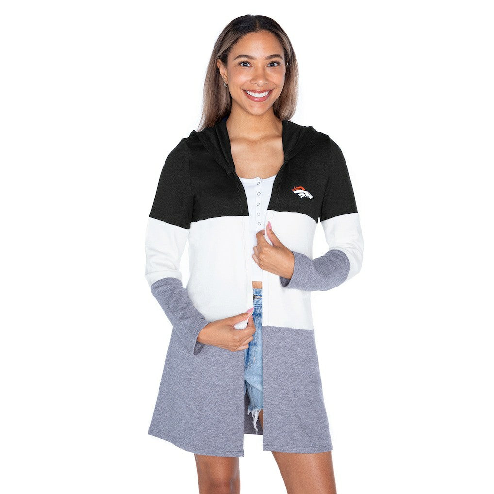 Gameday Couture Women's Tri-Blend Color Block Lightweight Cardigan Hoodie - Denver Broncos
