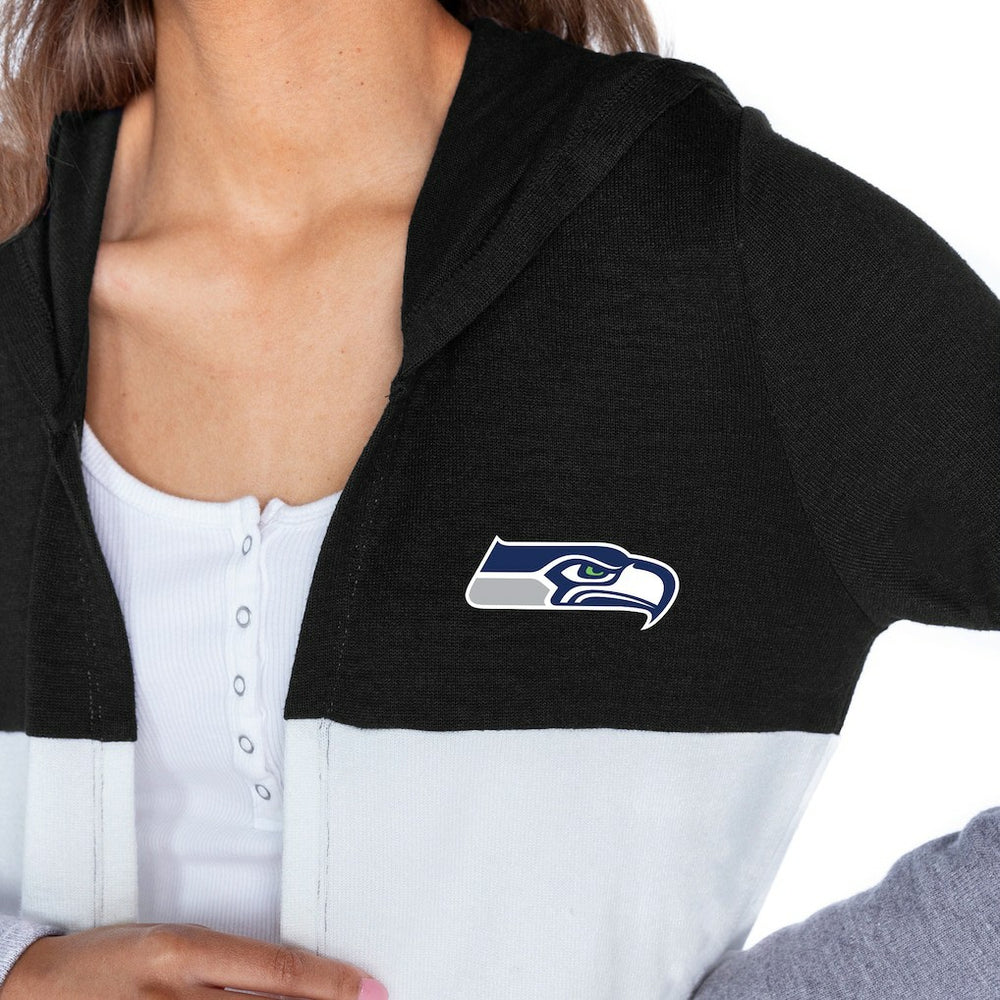 Gameday Couture Women's Tri-Blend Color Block Lightweight Cardigan Hoodie - Seattle Seahawks