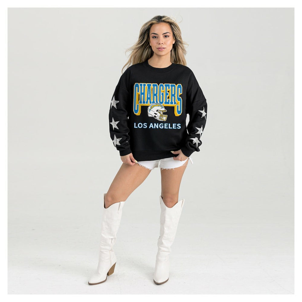 Gameday Couture Women's Pure Victory Rhinestud Star-Sleeve Pullover Sweatshirt - Los Angeles Chargers