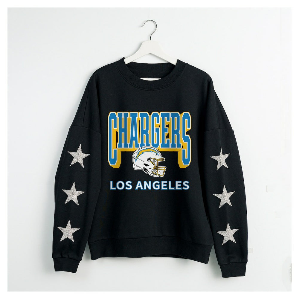 Gameday Couture Women's Pure Victory Rhinestud Star-Sleeve Pullover Sweatshirt - Los Angeles Chargers
