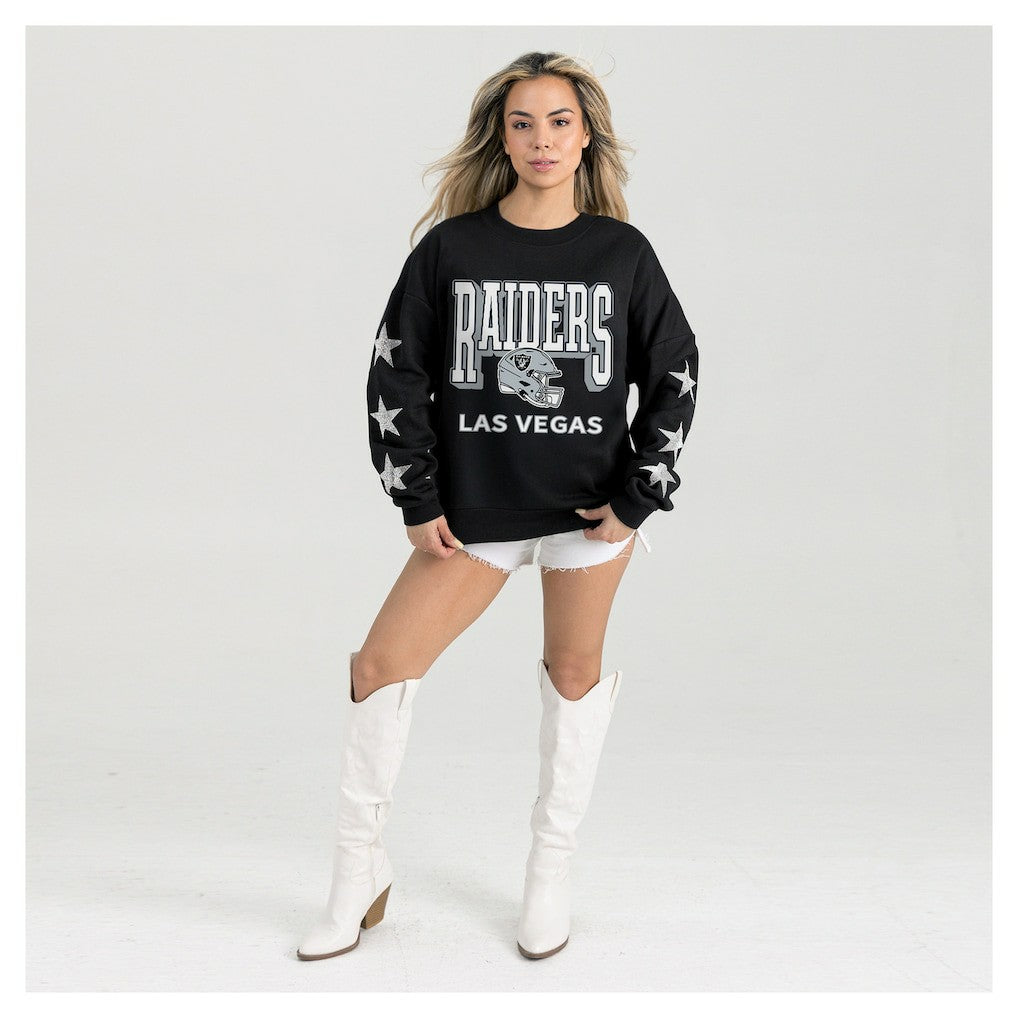 Gameday Couture Women's Pure Victory Rhinestud Star-Sleeve Pullover Sweatshirt - Las Vegas Raiders