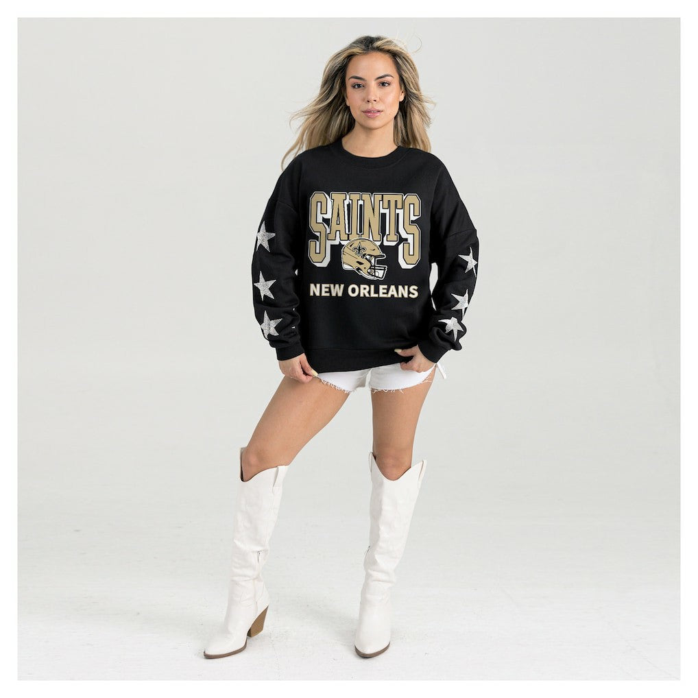 Gameday Couture Women's Pure Victory Rhinestud Star-Sleeve Pullover Sweatshirt - New Orleans Saints