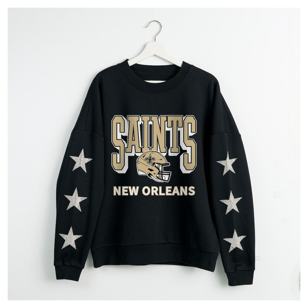 Gameday Couture Women's Pure Victory Rhinestud Star-Sleeve Pullover Sweatshirt - New Orleans Saints