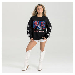 Gameday Couture Women's Pure Victory Rhinestud Star-Sleeve Pullover Sweatshirt - New York Giants