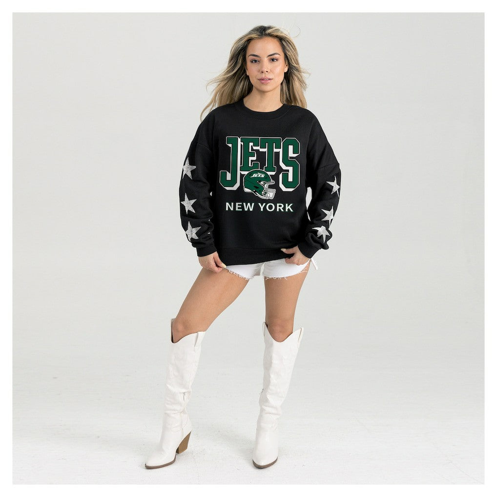 Gameday Couture Women's Pure Victory Rhinestud Star-Sleeve Pullover Sweatshirt - New York Jets