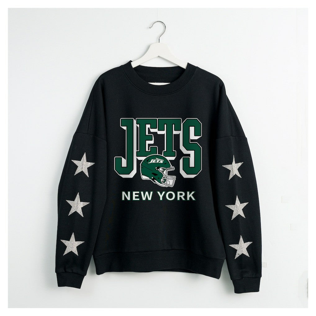 Gameday Couture Women's Pure Victory Rhinestud Star-Sleeve Pullover Sweatshirt - New York Jets