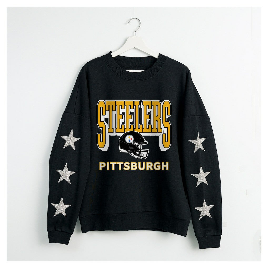 Gameday Couture Women's Pure Victory Rhinestud Star-Sleeve Pullover Sweatshirt - Pittsburgh Steelers