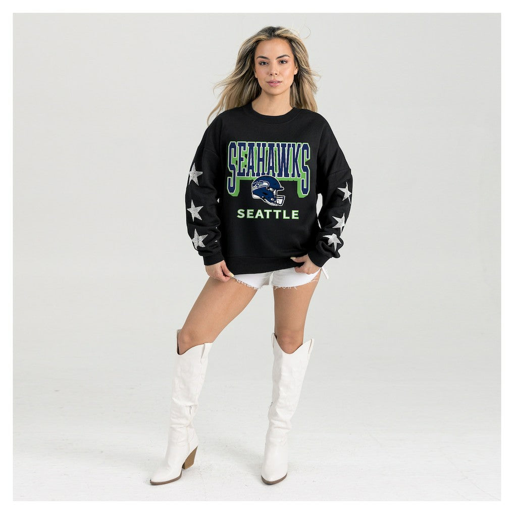 Gameday Couture Women's Pure Victory Rhinestud Star-Sleeve Pullover Sweatshirt - Seattle Seahawks