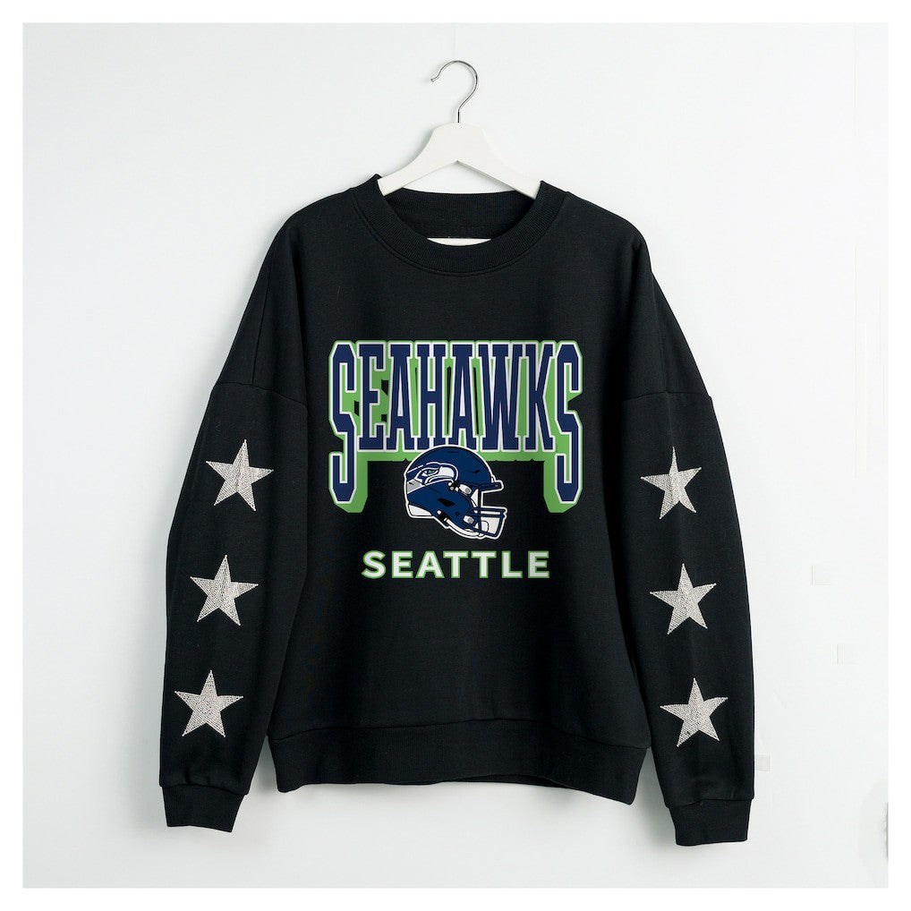 Gameday Couture Women's Pure Victory Rhinestud Star-Sleeve Pullover Sweatshirt - Seattle Seahawks