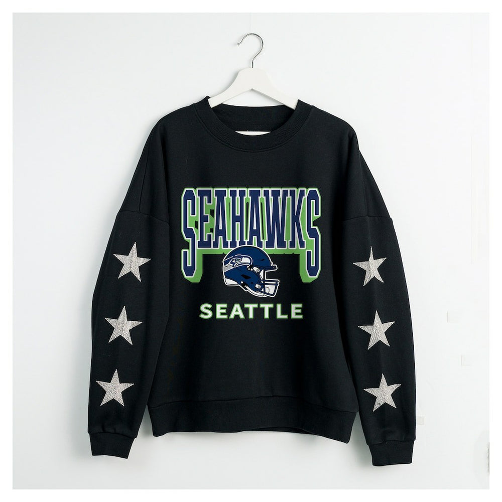 Gameday Couture Women's Pure Victory Rhinestud Star-Sleeve Pullover Sweatshirt - Seattle Seahawks
