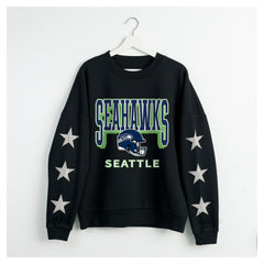 Gameday Couture Women's Pure Victory Rhinestud Star-Sleeve Pullover Sweatshirt - Seattle Seahawks