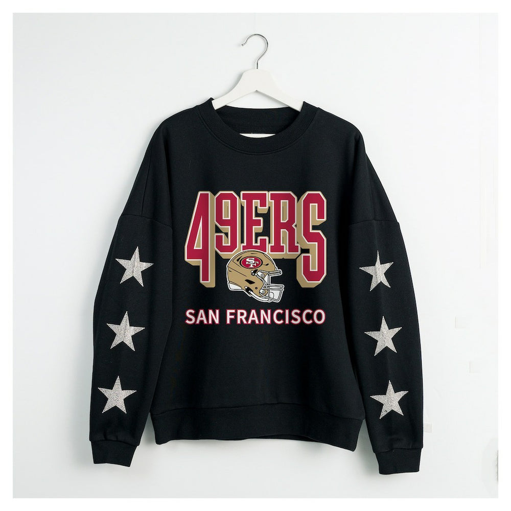 Gameday Couture Women's Pure Victory Rhinestud Star-Sleeve Pullover Sweatshirt - San Francisco 49ers