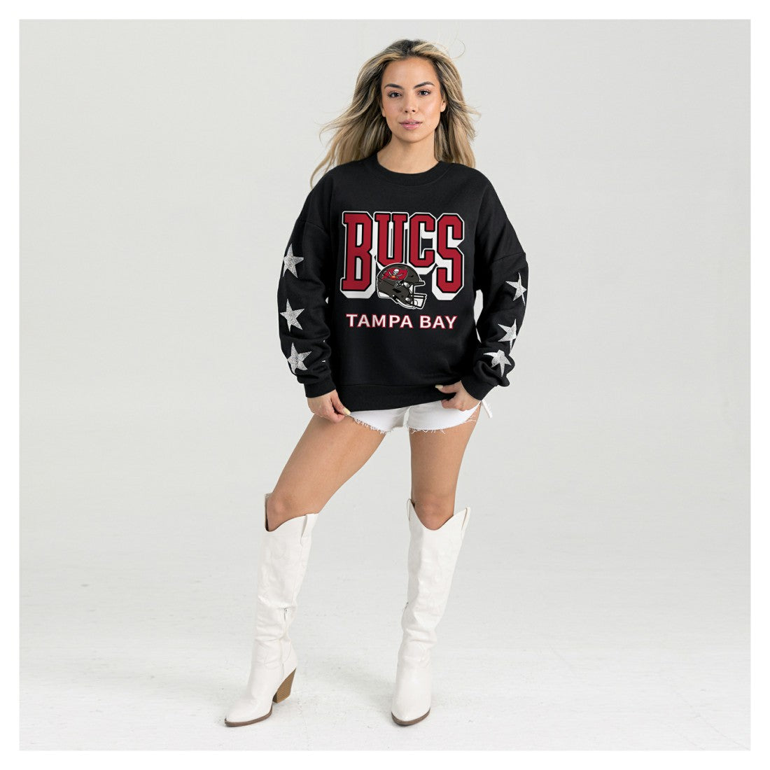 Gameday Couture Women's Pure Victory Rhinestud Star-Sleeve Pullover Sweatshirt - Tampa Bay Buccaneers