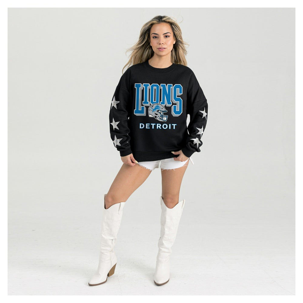 Gameday Couture Women's Pure Victory Rhinestud Star-Sleeve Pullover Sweatshirt - Detroit Lions