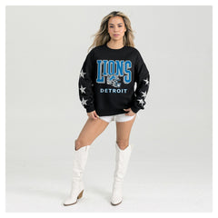 Gameday Couture Women's Pure Victory Rhinestud Star-Sleeve Pullover Sweatshirt - Detroit Lions