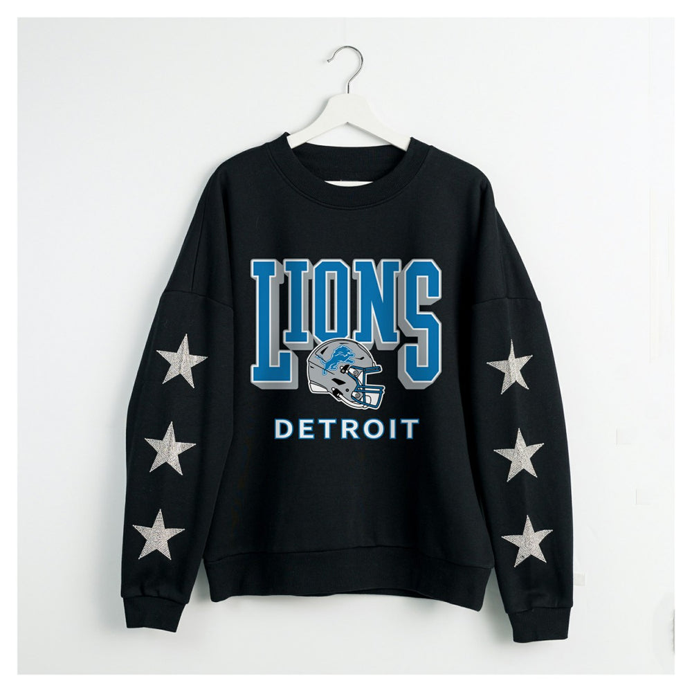 Gameday Couture Women's Pure Victory Rhinestud Star-Sleeve Pullover Sweatshirt - Detroit Lions