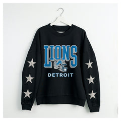 Gameday Couture Women's Pure Victory Rhinestud Star-Sleeve Pullover Sweatshirt - Detroit Lions