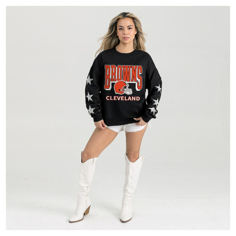 Gameday Couture Women's Pure Victory Rhinestud Star-Sleeve Pullover Sweatshirt - Cleveland Browns