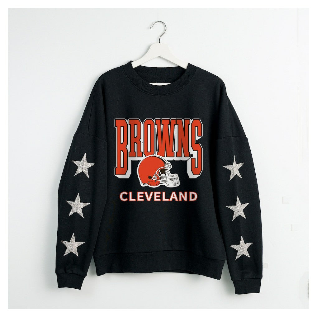 Gameday Couture Women's Pure Victory Rhinestud Star-Sleeve Pullover Sweatshirt - Cleveland Browns
