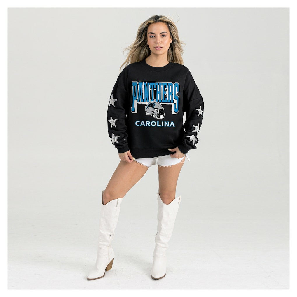 Gameday Couture Women's Pure Victory Rhinestud Star-Sleeve Pullover Sweatshirt - Carolina Panthers