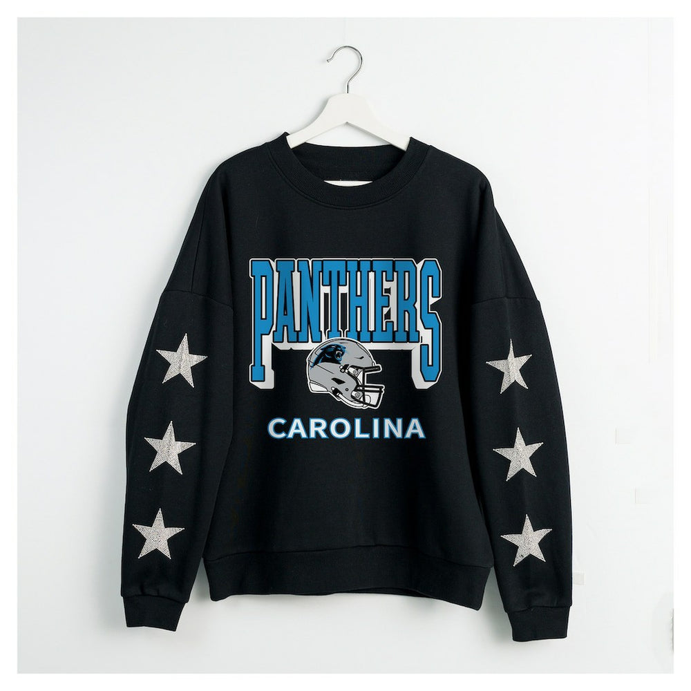 Gameday Couture Women's Pure Victory Rhinestud Star-Sleeve Pullover Sweatshirt - Carolina Panthers