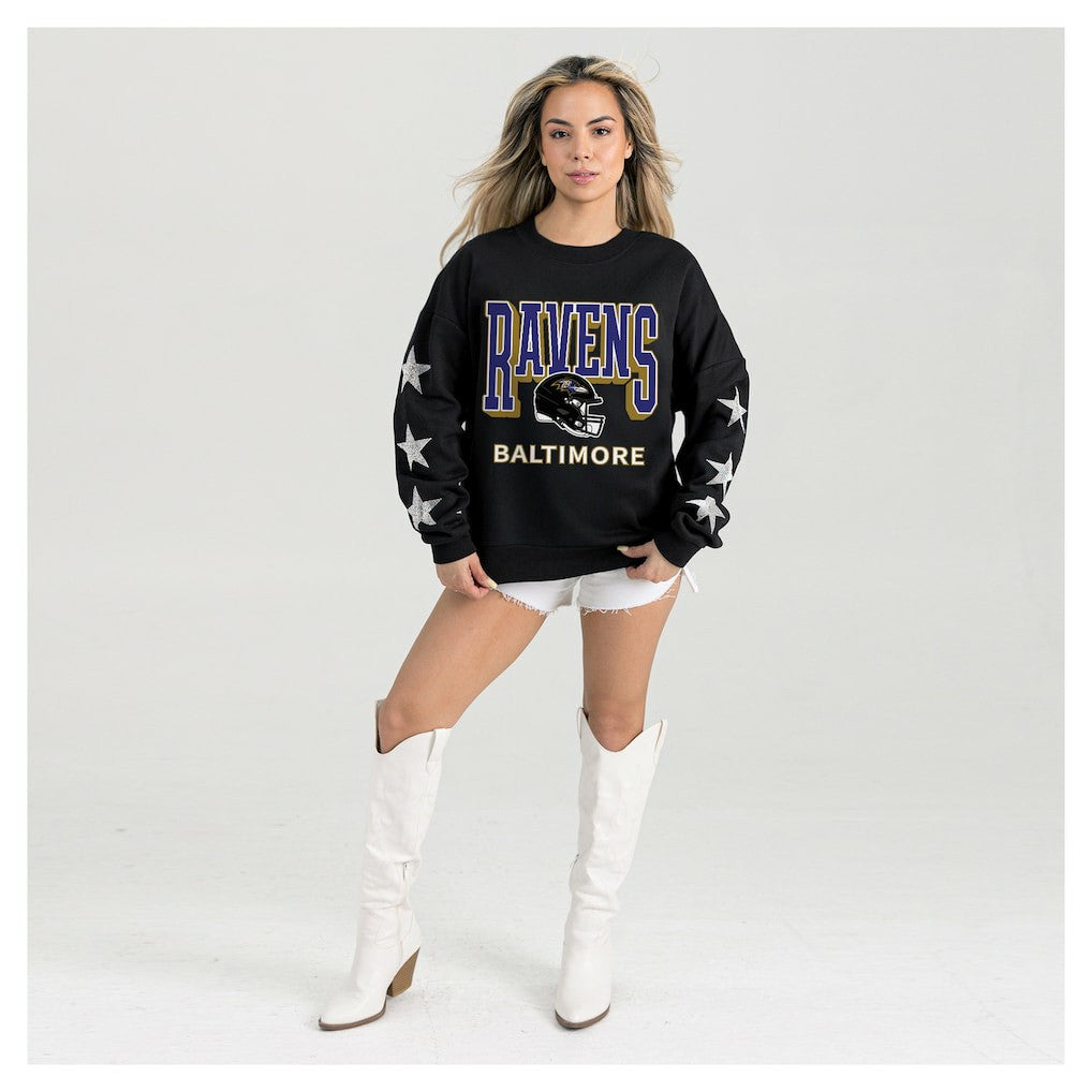 Gameday Couture Women's Pure Victory Rhinestud Star-Sleeve Pullover Sweatshirt - Baltimore Ravens