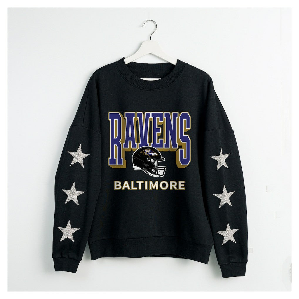 Gameday Couture Women's Pure Victory Rhinestud Star-Sleeve Pullover Sweatshirt - Baltimore Ravens