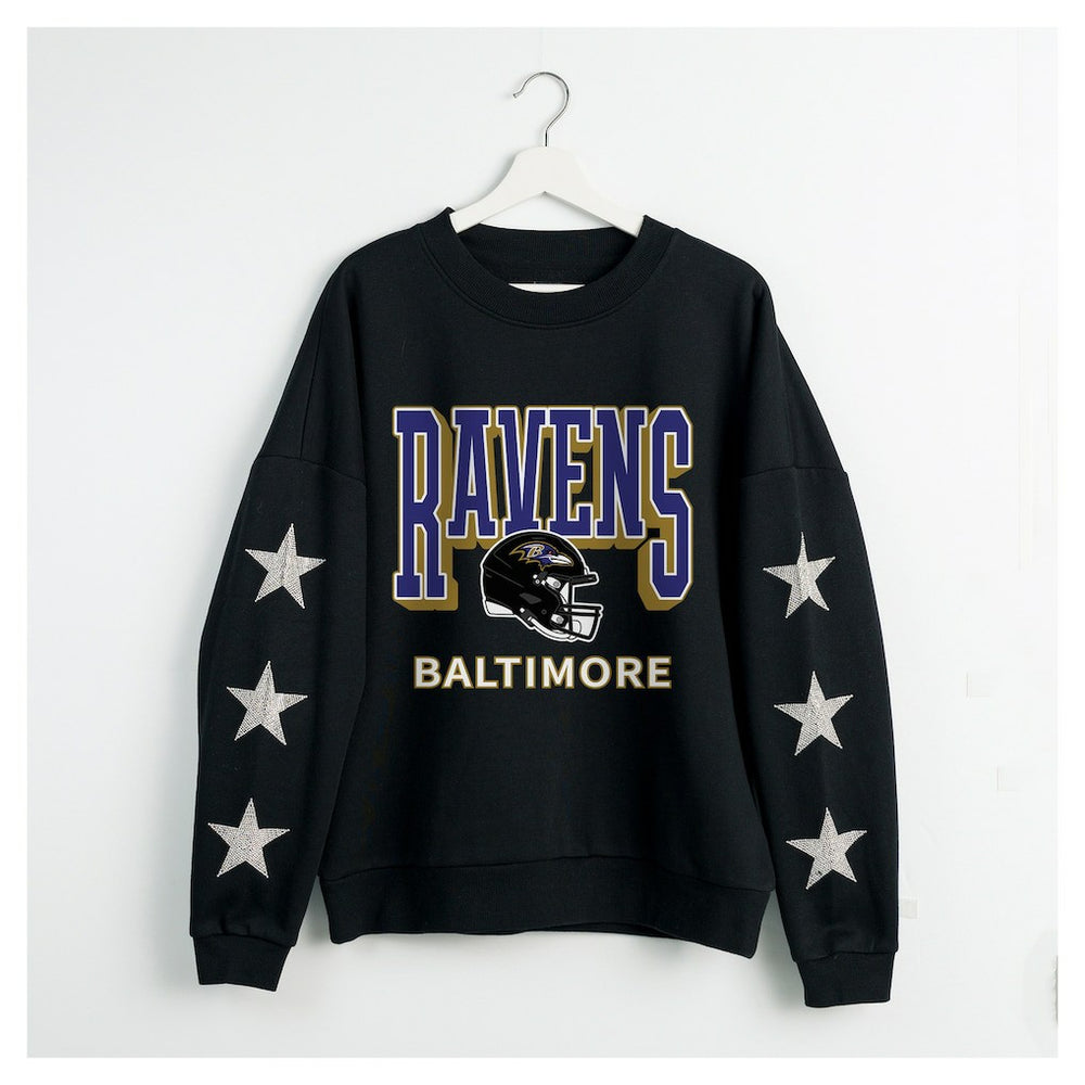 Gameday Couture Women's Pure Victory Rhinestud Star-Sleeve Pullover Sweatshirt - Baltimore Ravens
