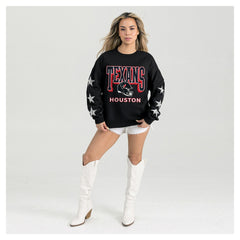 Gameday Couture Women's Pure Victory Rhinestud Star-Sleeve Pullover Sweatshirt - Houston Texans