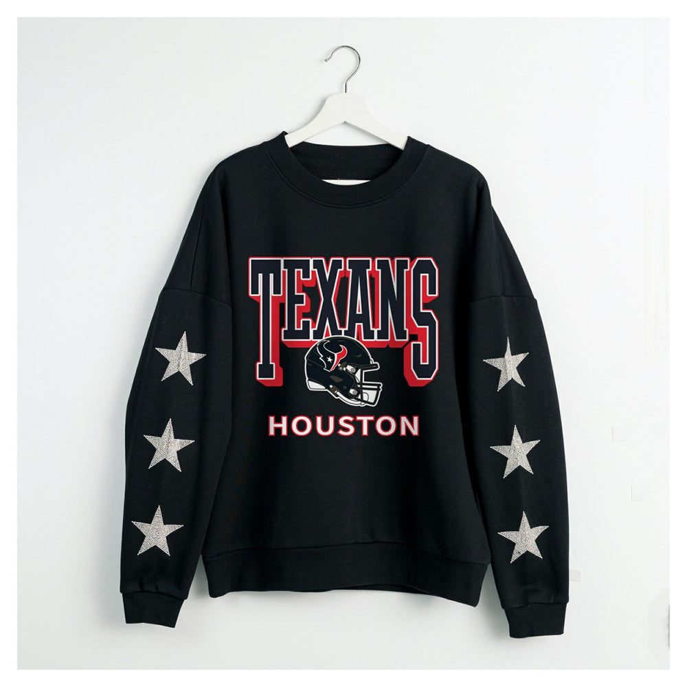 Gameday Couture Women's Pure Victory Rhinestud Star-Sleeve Pullover Sweatshirt - Houston Texans