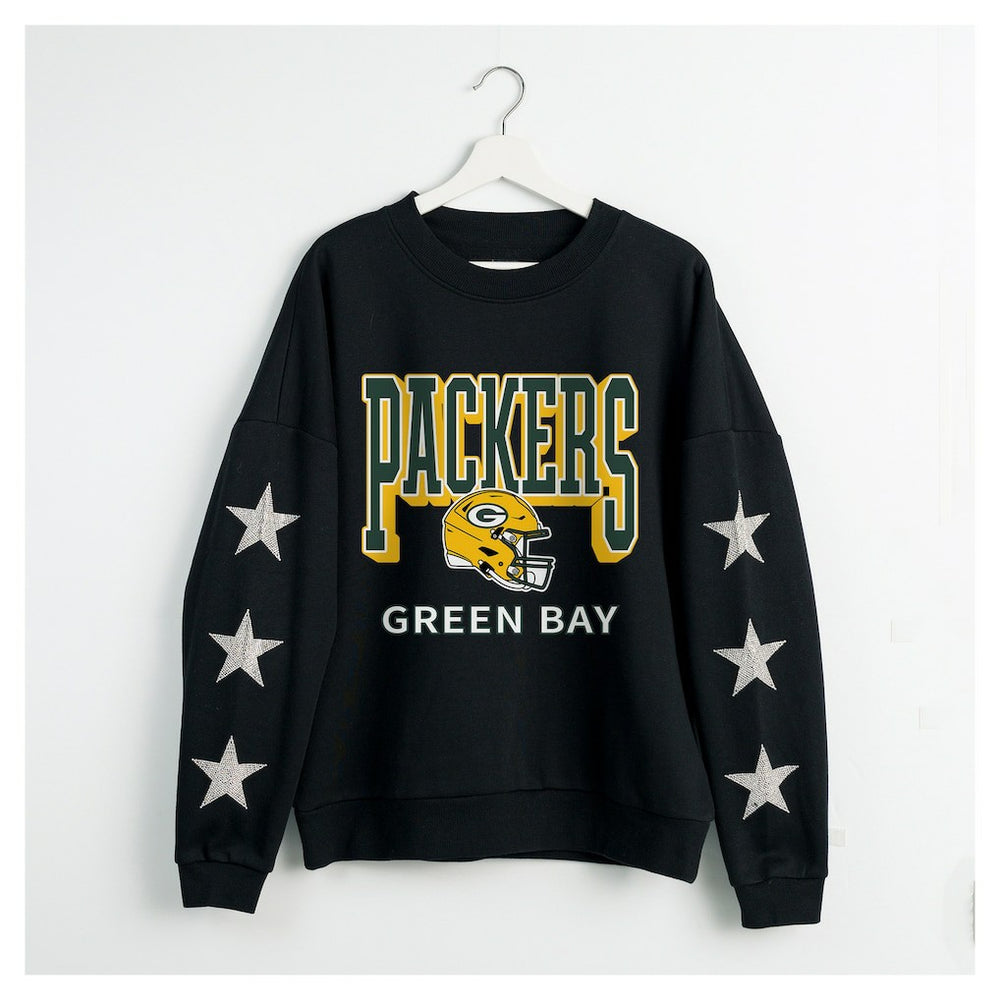 Gameday Couture Women's Pure Victory Rhinestud Star-Sleeve Pullover Sweatshirt - Green Bay Packers