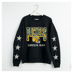 Gameday Couture Women's Pure Victory Rhinestud Star-Sleeve Pullover Sweatshirt - Green Bay Packers