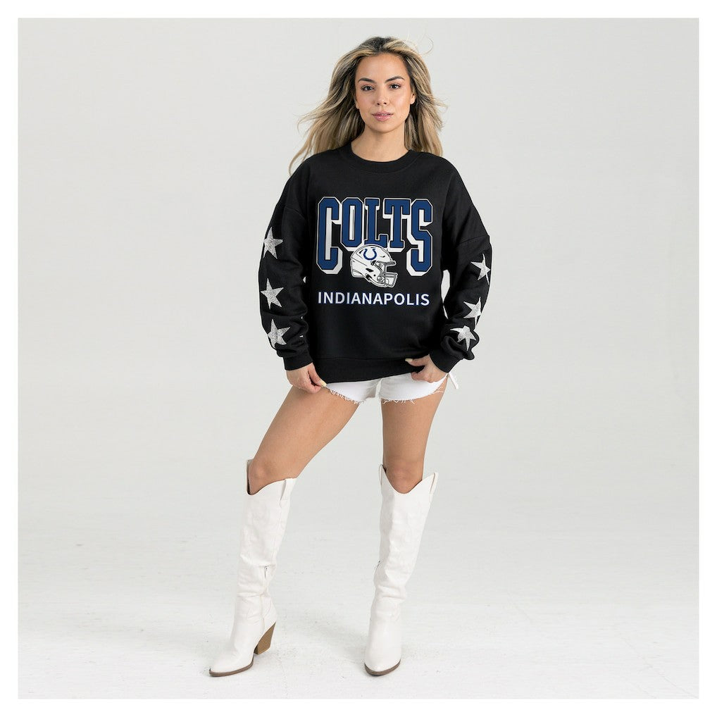 Gameday Couture Women's Pure Victory Rhinestud Star-Sleeve Pullover Sweatshirt - Indianapolis Colts