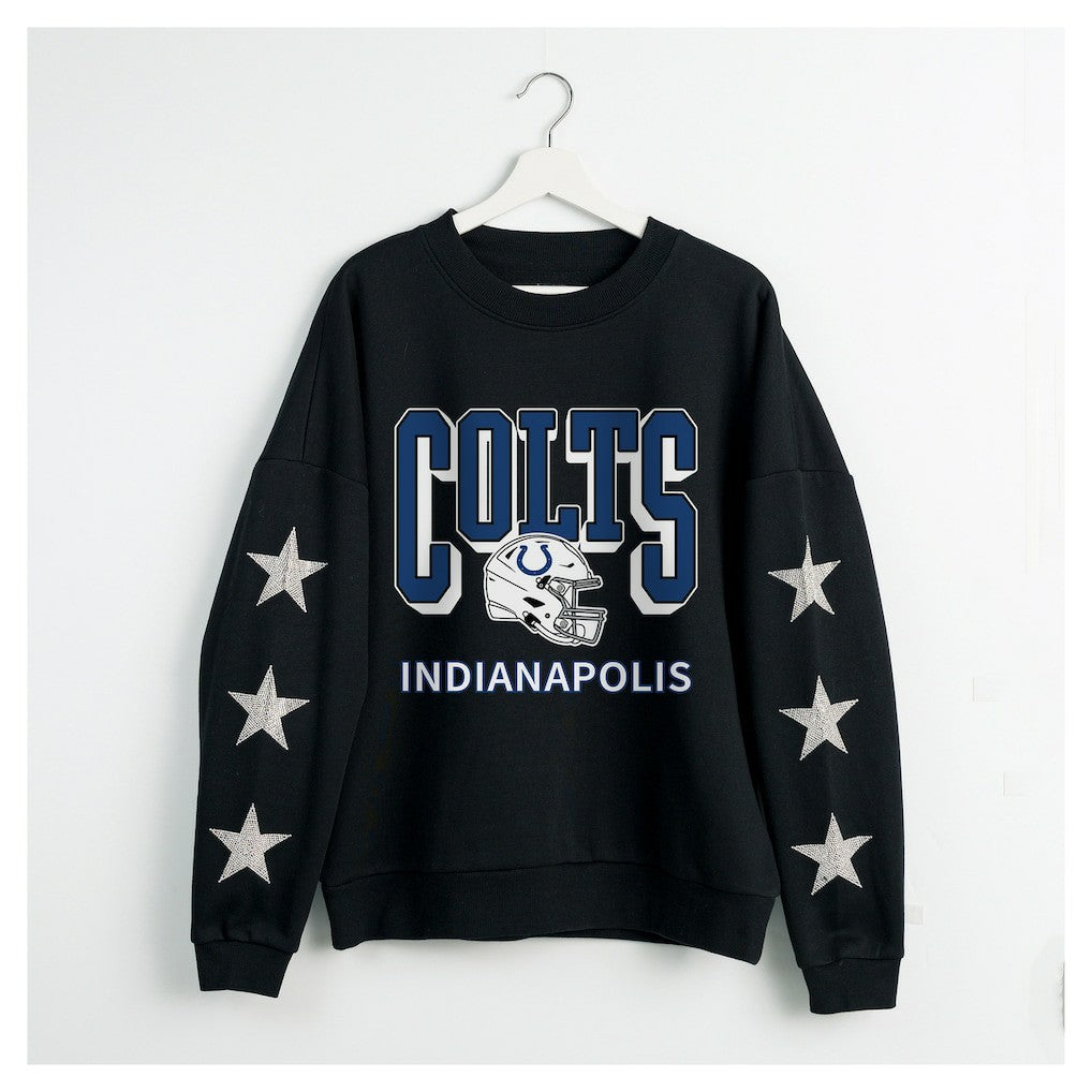 Gameday Couture Women's Pure Victory Rhinestud Star-Sleeve Pullover Sweatshirt - Indianapolis Colts