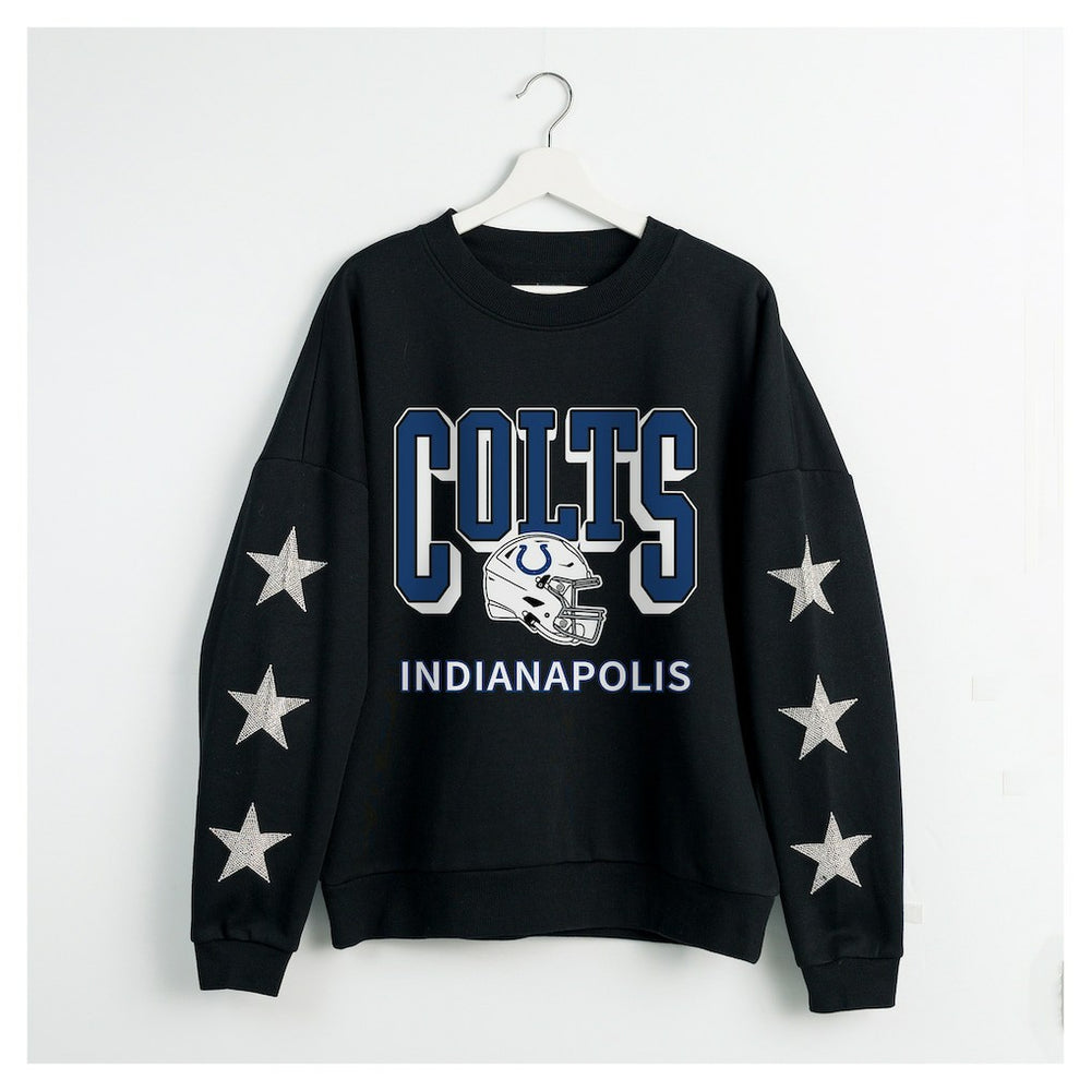 Gameday Couture Women's Pure Victory Rhinestud Star-Sleeve Pullover Sweatshirt - Indianapolis Colts