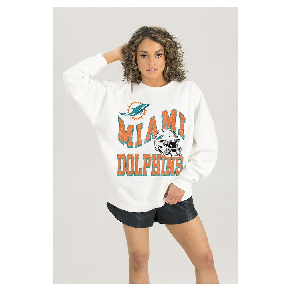 Gameday Couture Women's Oversized Hard Earned Premium Fleece Pullover Sweatshirt - Miami Dolphins